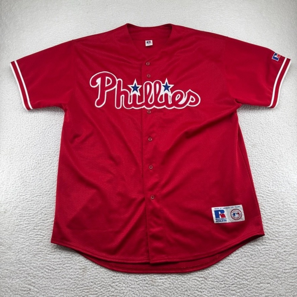 Vintage Russell Athletic Philadelphia Phillies Blank Jersey Mens XL Red Stitched